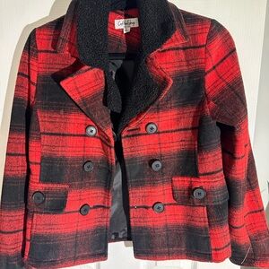 Coffee Shop Red and Black Textured Coat